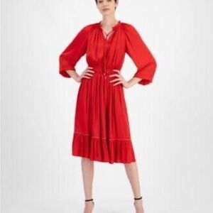 Tahari size XL NWT NEW Vibrant Red Long Sleeve Dress tomato